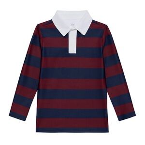 Boys Courtside Kids long sleeve rugby polo Maroon with navy stripes size 11/12